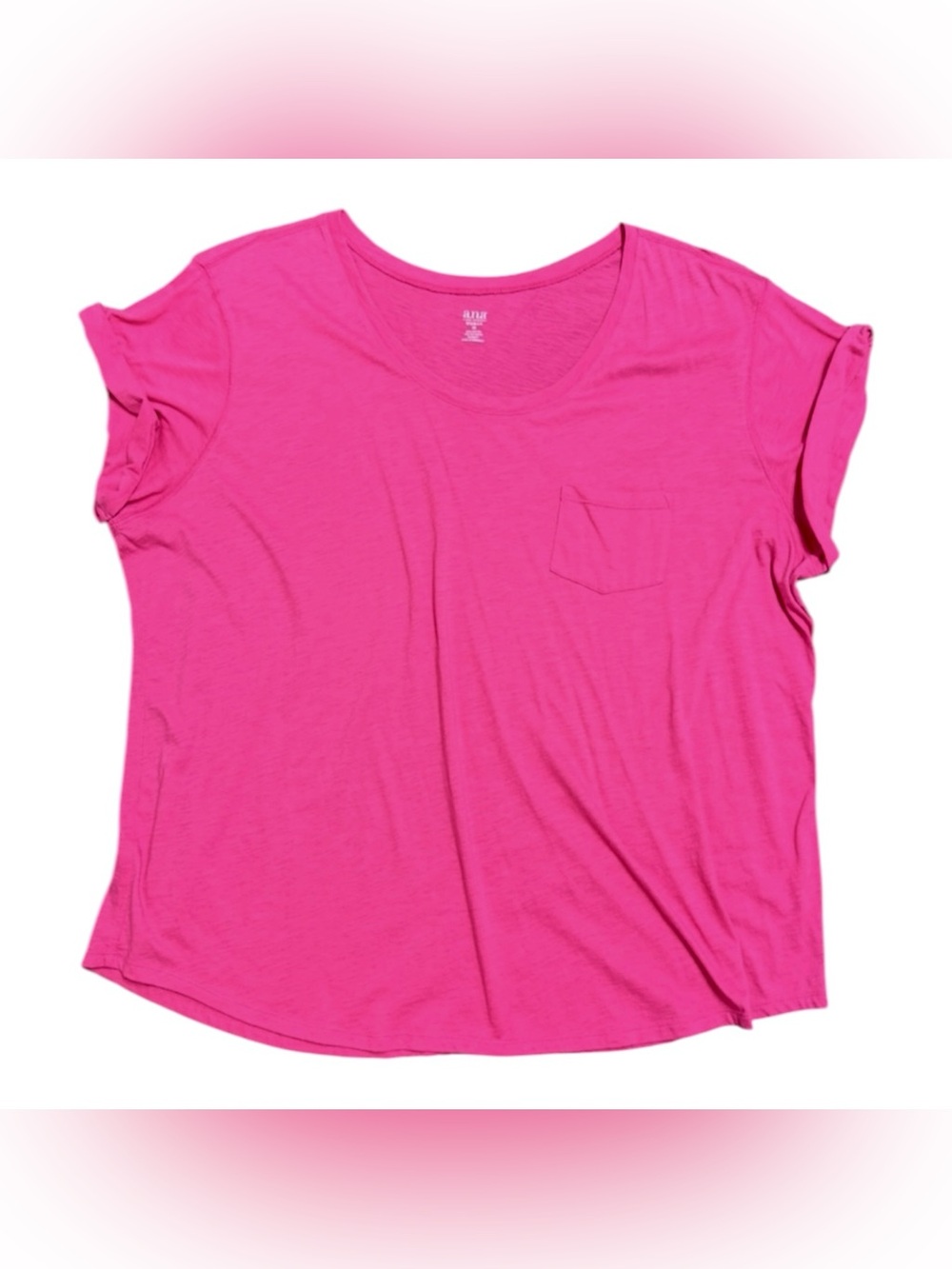 a.n.a Scoop Neck Short Sleeve Pocket Tee in Hot Pink size 3X